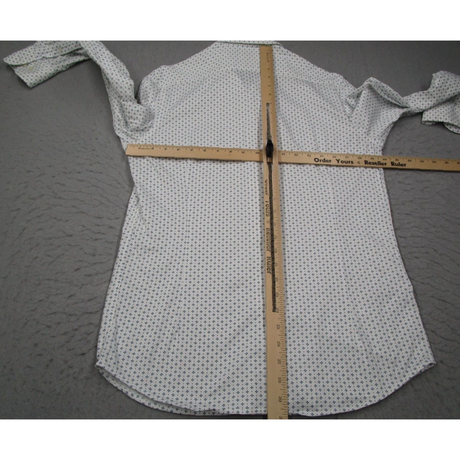 Massimo Dutti Massimo Dutti Dress Shirt Mens Medium White Blue Geometric Cotton Slim Fit Long Sleeve Size 40R - 6 Thumbnail