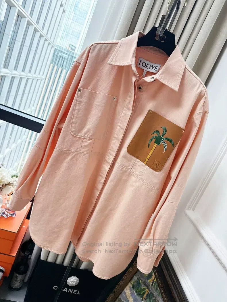 Loewe Palm Leaf Leather Patch Pocket Orange Pink Denim Ja