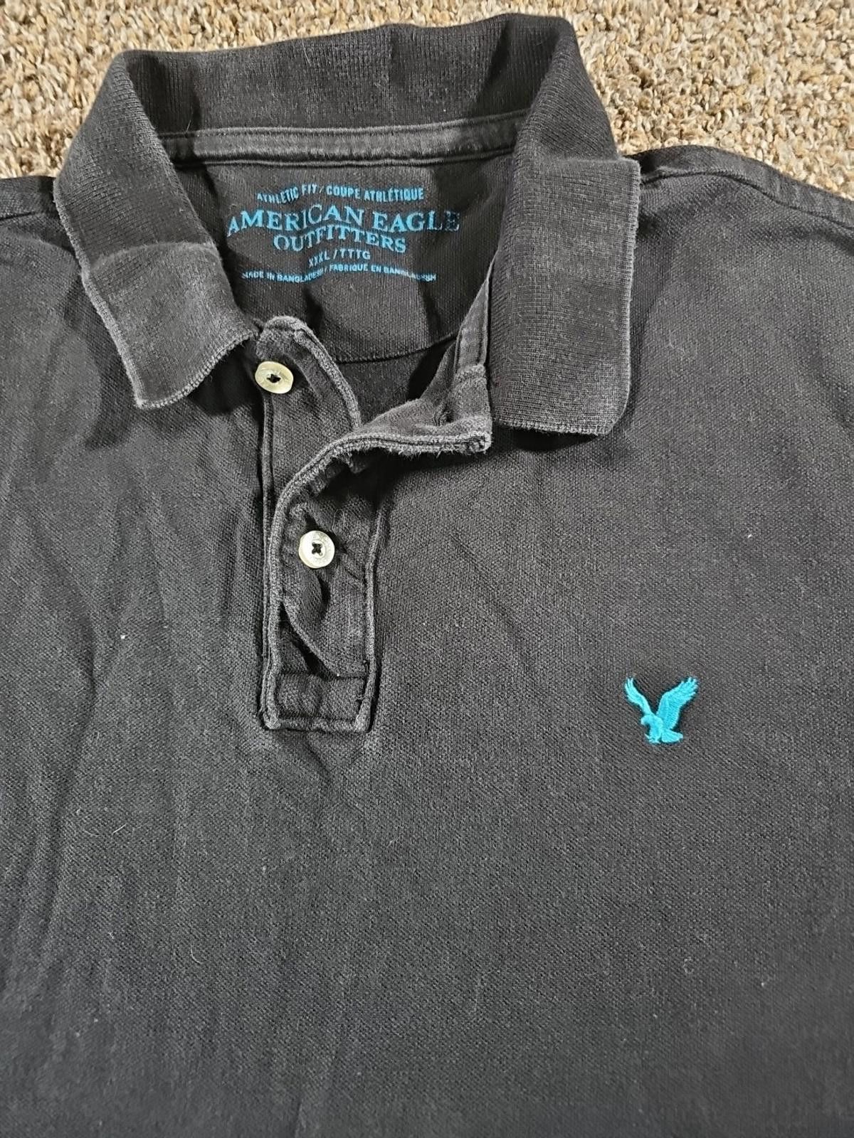 American Eagle Outfitters American Eagle 3XL Black w/ Blue Trim Polo Shirt Size US XXL / EU 58 / 5 - 2 Thumbnail