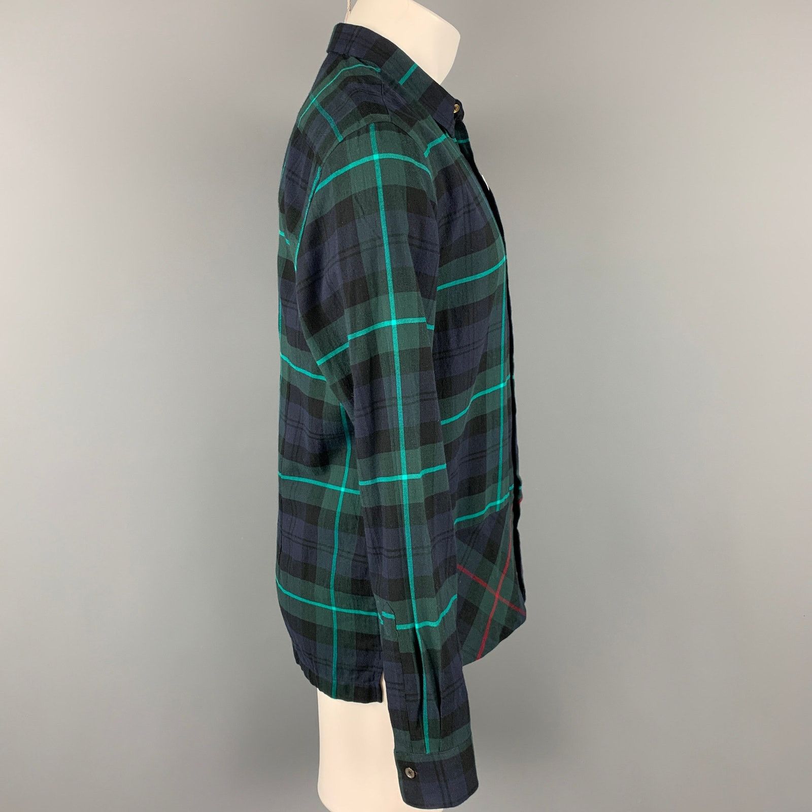 Paul Smith PAUL SMITH Size L Navy Green Plaid Cotton Button Up Shirt Size US L / EU 52-54 / 3 - 2 Thumbnail