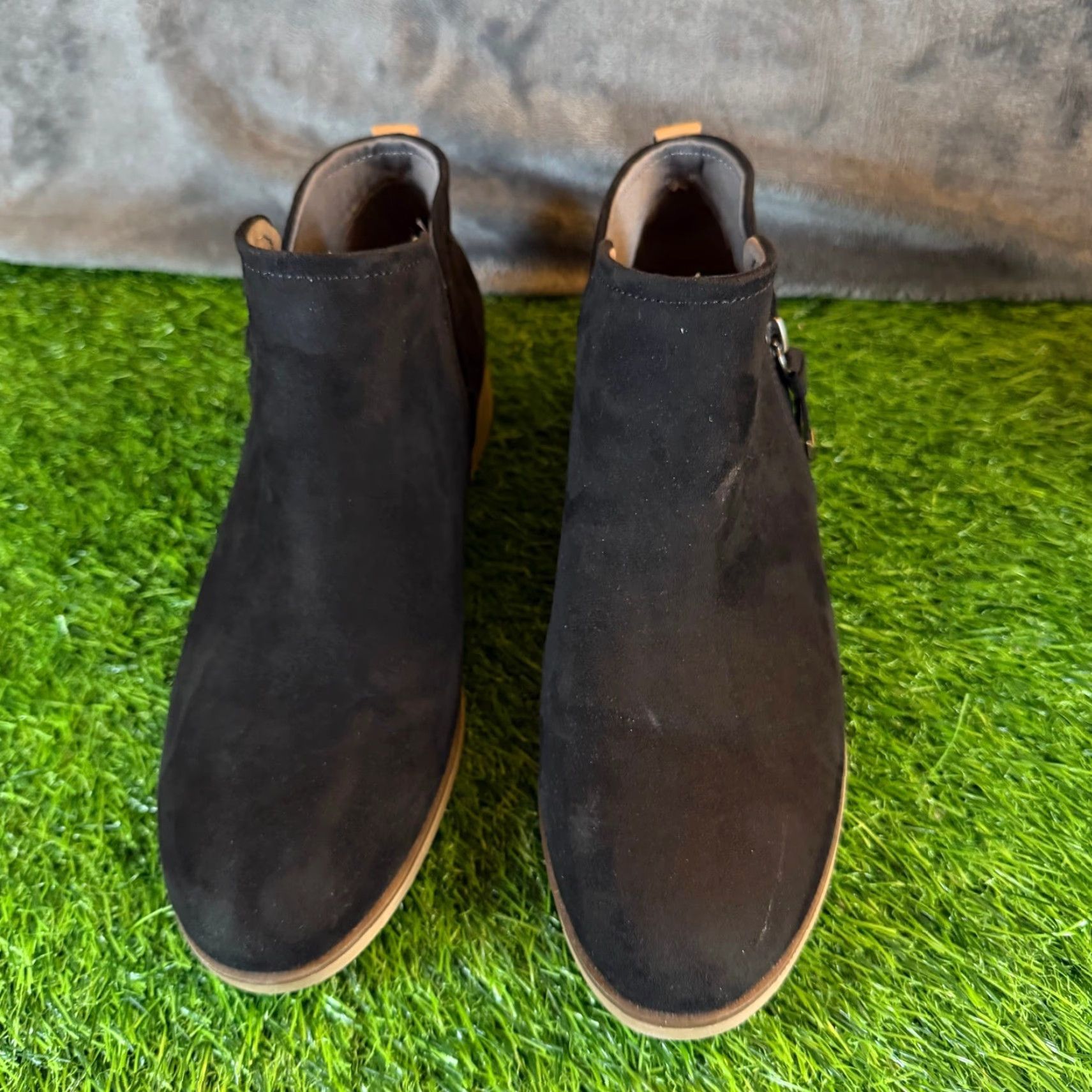 Vintage Dr Scholl's Ankle Booties Women 8.5 Black Faux Suede Zip Comfort Low Heel Bootie Casual Workwear Size US 9 / IT 39 - 4 Thumbnail