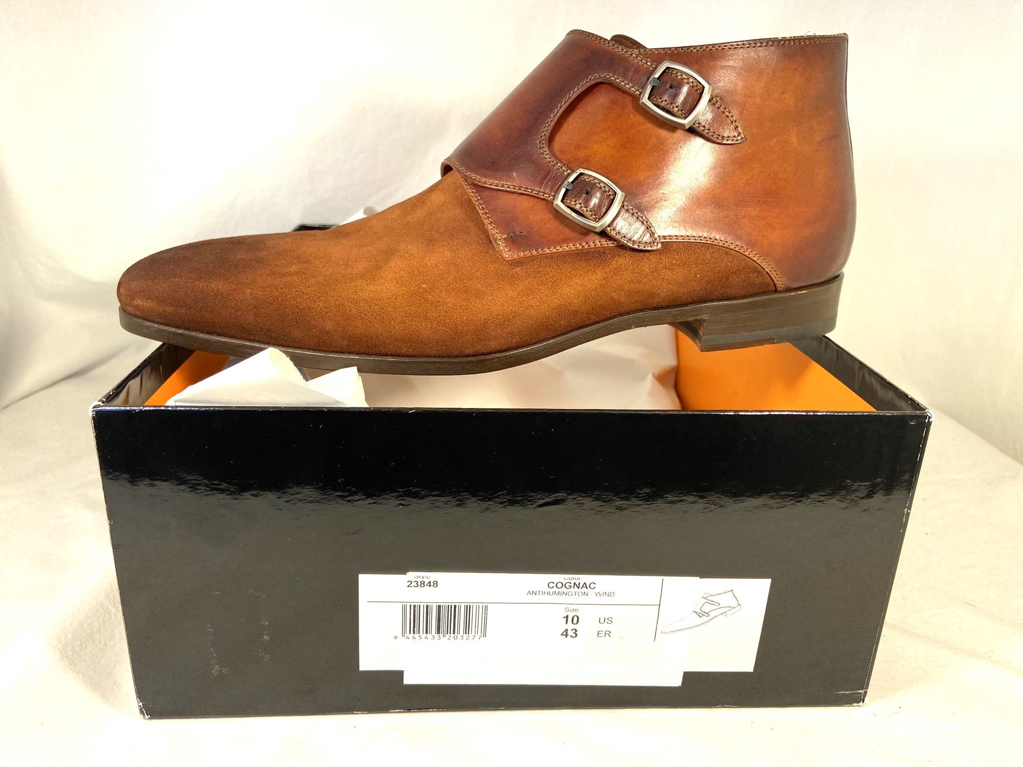 image of Magnanni Antihumington Suede Double Monk Strap Shoes in Cognac, Men's (Size 10)