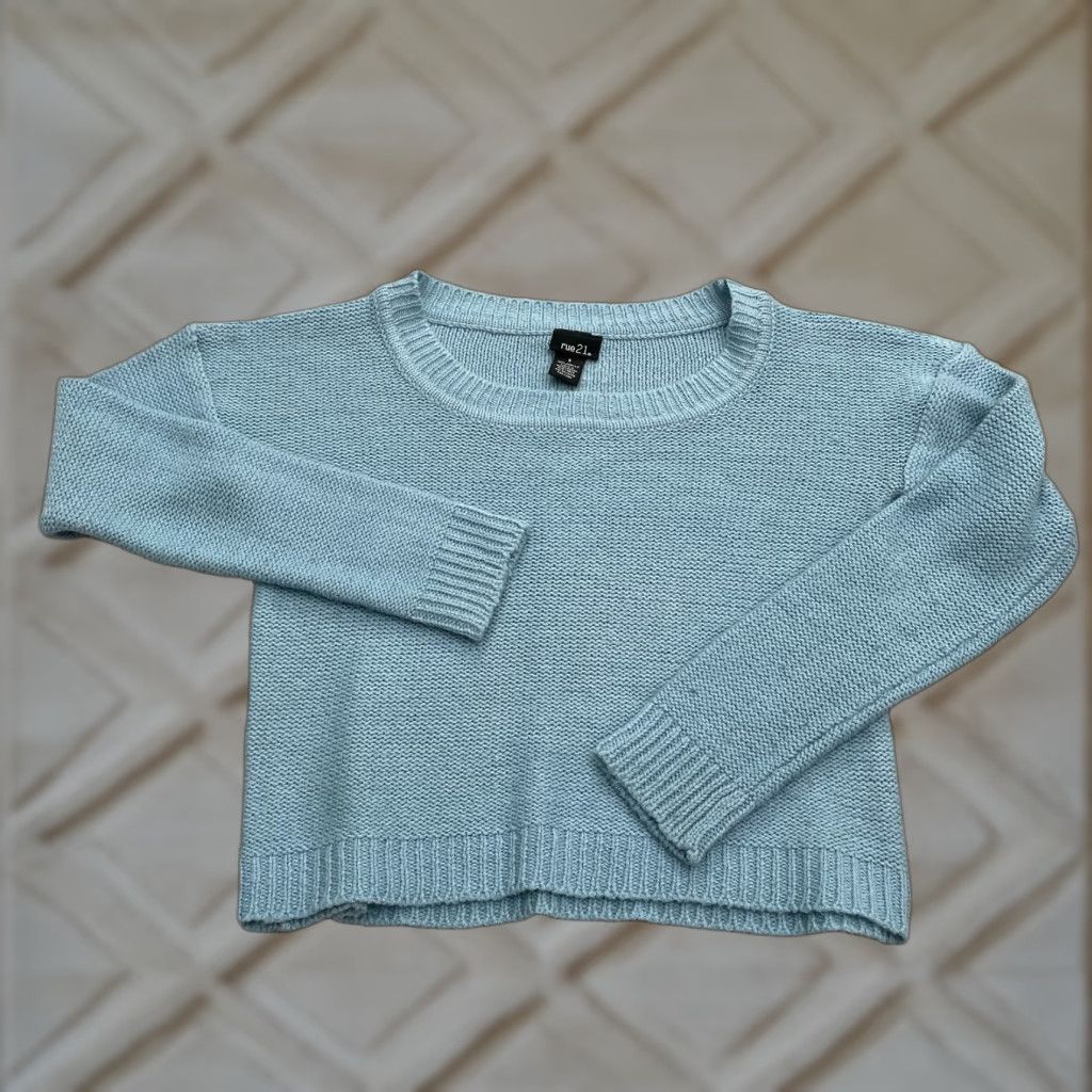 Vintage Rue21 Cropped Pullover Sweater Womens Small Blue Round Neck Knit Casual Size S / US 4 / IT 40 - 1 Thumbnail