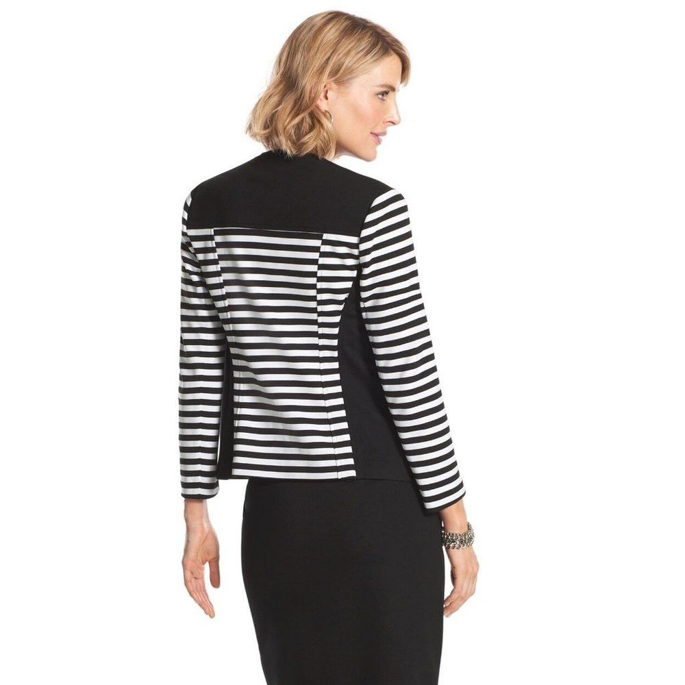 Chicos New Chico's Striped Blocked Moto Jacket Size 1 US M Size M / US 6-8 / IT 42-44 - 2 Thumbnail