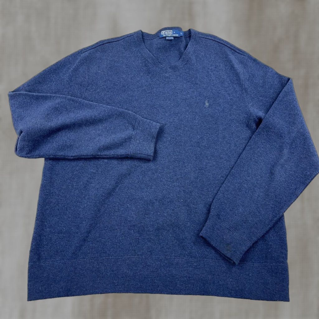 Polo Ralph Lauren VINTAGE Polo Ralph Lauren Shirt Men Large Navy Blue V-Neck Pullover Knit Sweatshirt Size US L / EU 52-54 / 3 - 1 Thumbnail