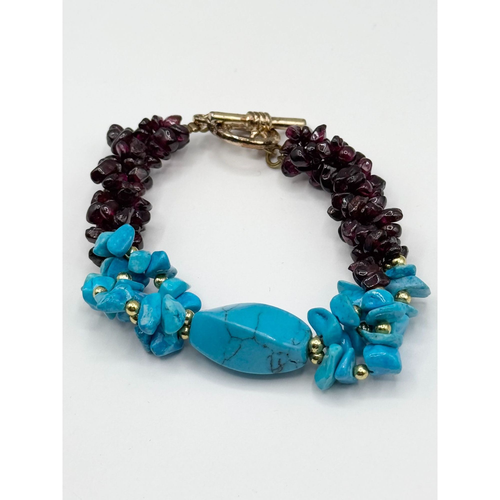 Vintage Vintage turquoise garnet gemstone beaded bracelet Size ONE SIZE - 1 Thumbnail