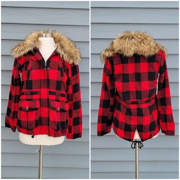 Vintage Vintage 90s Y2k Bongo Buffalo Check Plaid Red Black Faux Fur Size S / US 4 / IT 40 - 8 Thumbnail