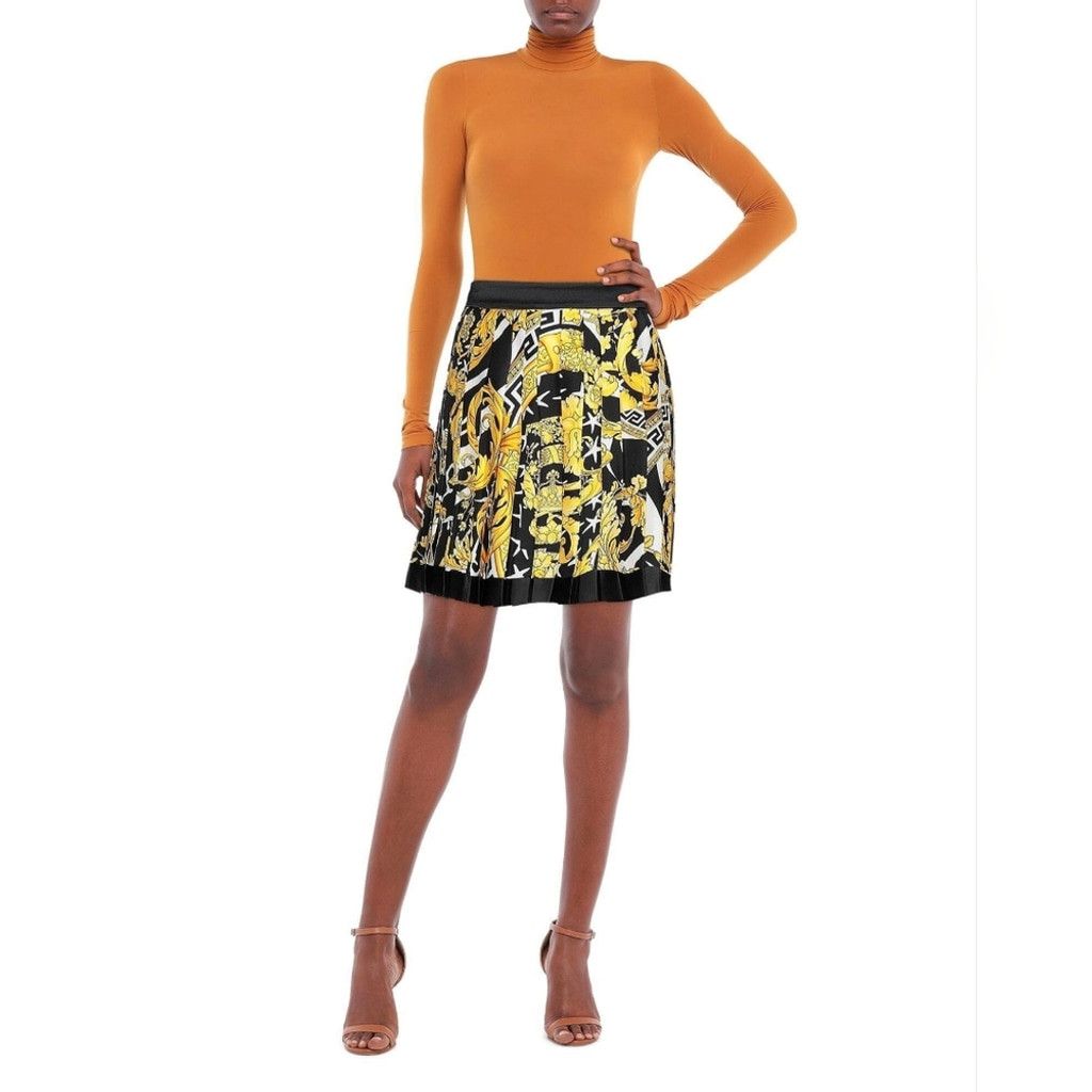 Versace Iconic Baroque Print Pleated Silk Skirt