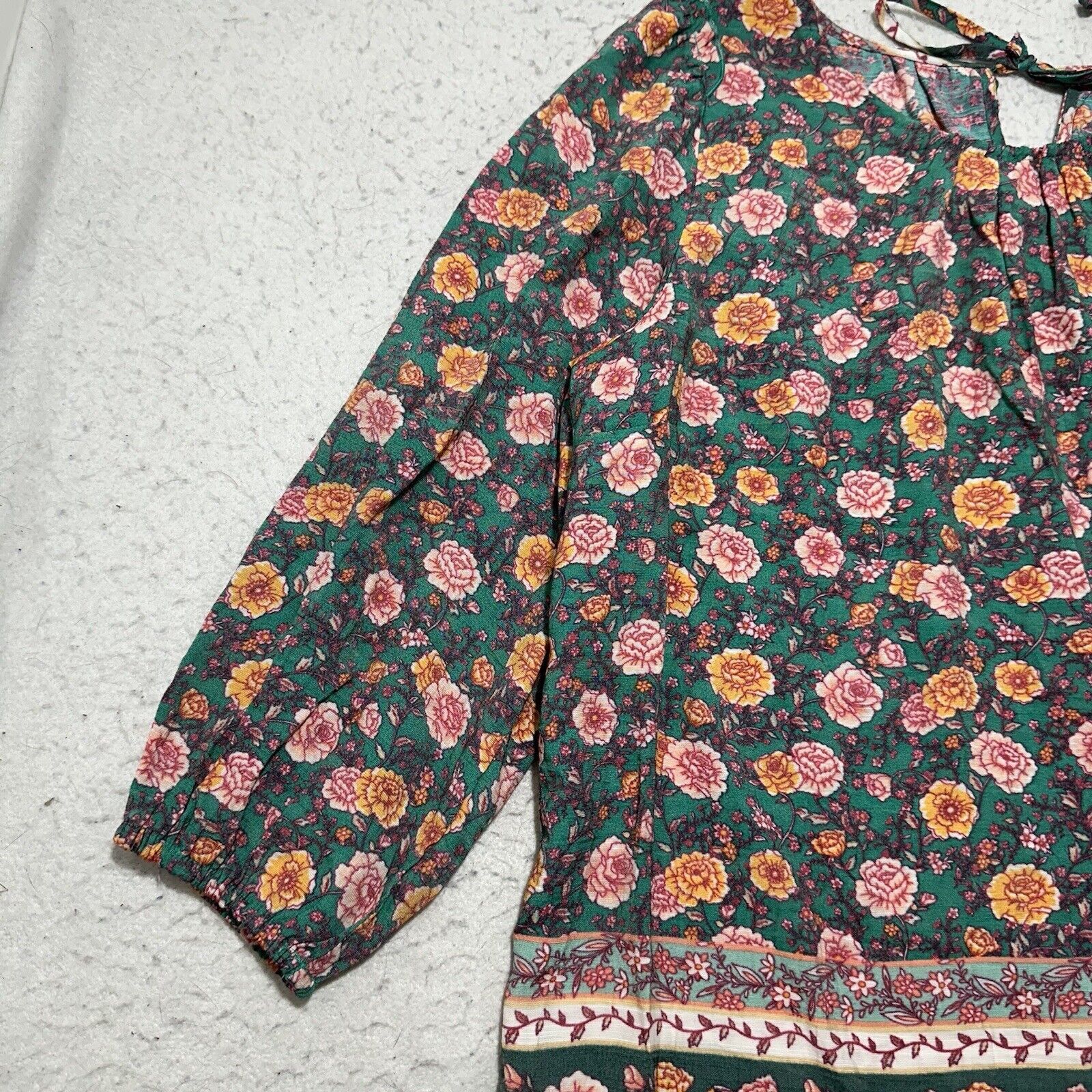Other Lauren Conrad Medium Green Pink Floral Long Sleeve Blouse Size M / US 6-8 / IT 42-44 - 8 Thumbnail