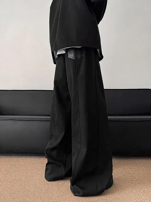 Other Black Wide-Leg Pants with Leather Accents Size US 33 - 5 Thumbnail