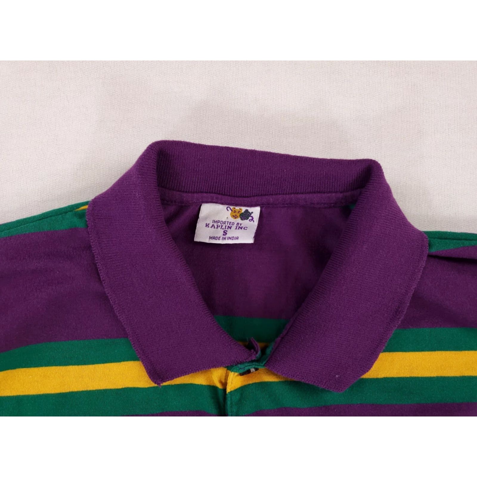 Vintage Kaplan Polo Shirt Short Sleeve Mardis Gras Yellow Green Purple Mens S Size US S / EU 44-46 / 1 - 2 Thumbnail
