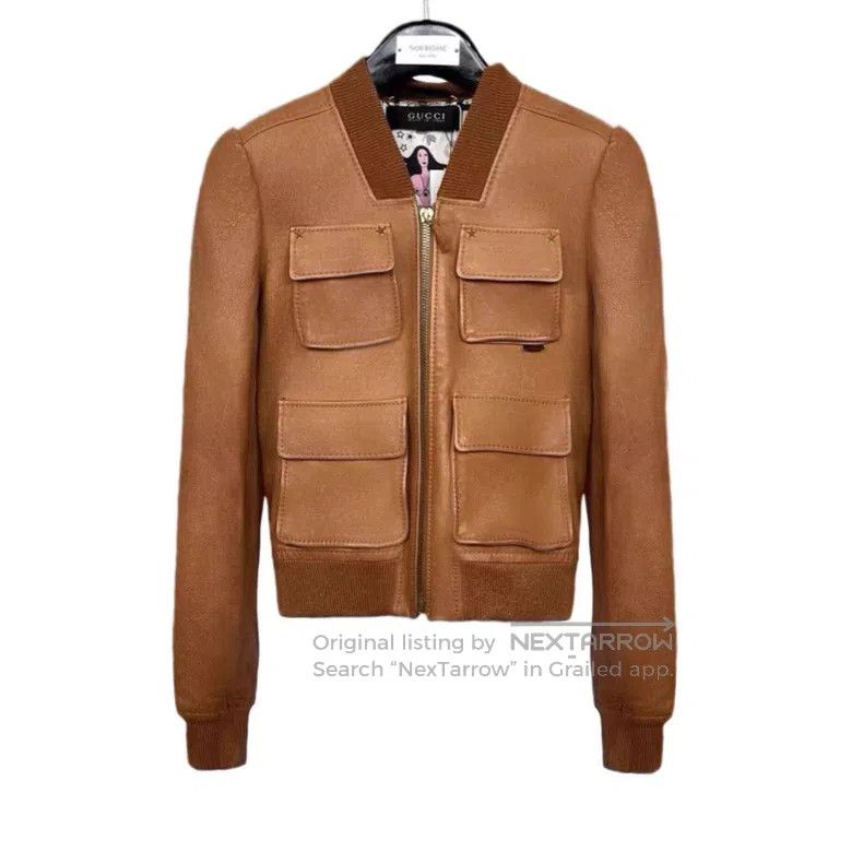 Gucci Gucci Brown back love print stand-up collar zipper long-sl Size S / US 4 / IT 40 - 1 Thumbnail