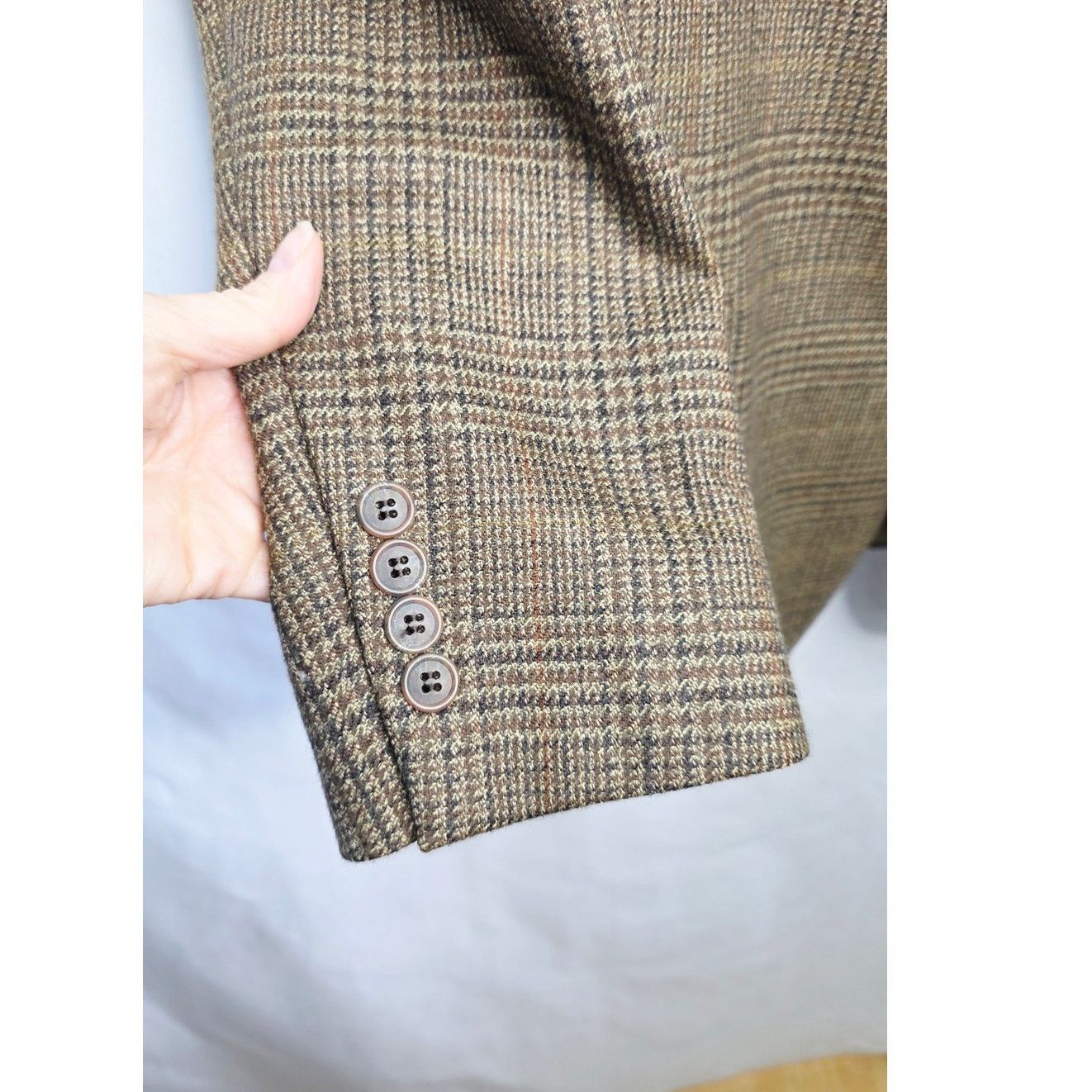 Jos. A. Bank Jos A Bank Glen Check Brown Plaid Men's Lambswool Blazer 46R Size 46R - 5 Thumbnail