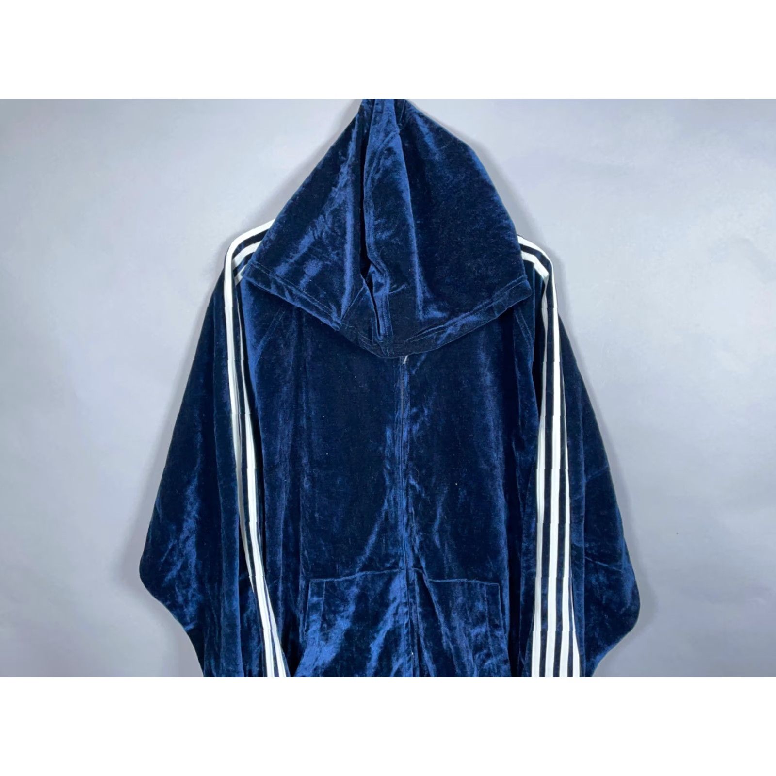 Velour VINTAGE Godbody Hoodie Main Point: Velour Zip Hoodie Men's 3XL Dark Blue White Striped Hip Hop Y2K Size US XXL / EU 58 / 5 - 4 Thumbnail