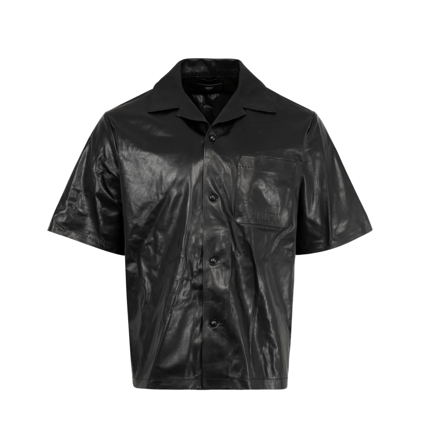 Amiri o1h1sh11225 Lightweight Leather Camp Shirt in Black Size US M / EU 48-50 / 2 - 1 Thumbnail