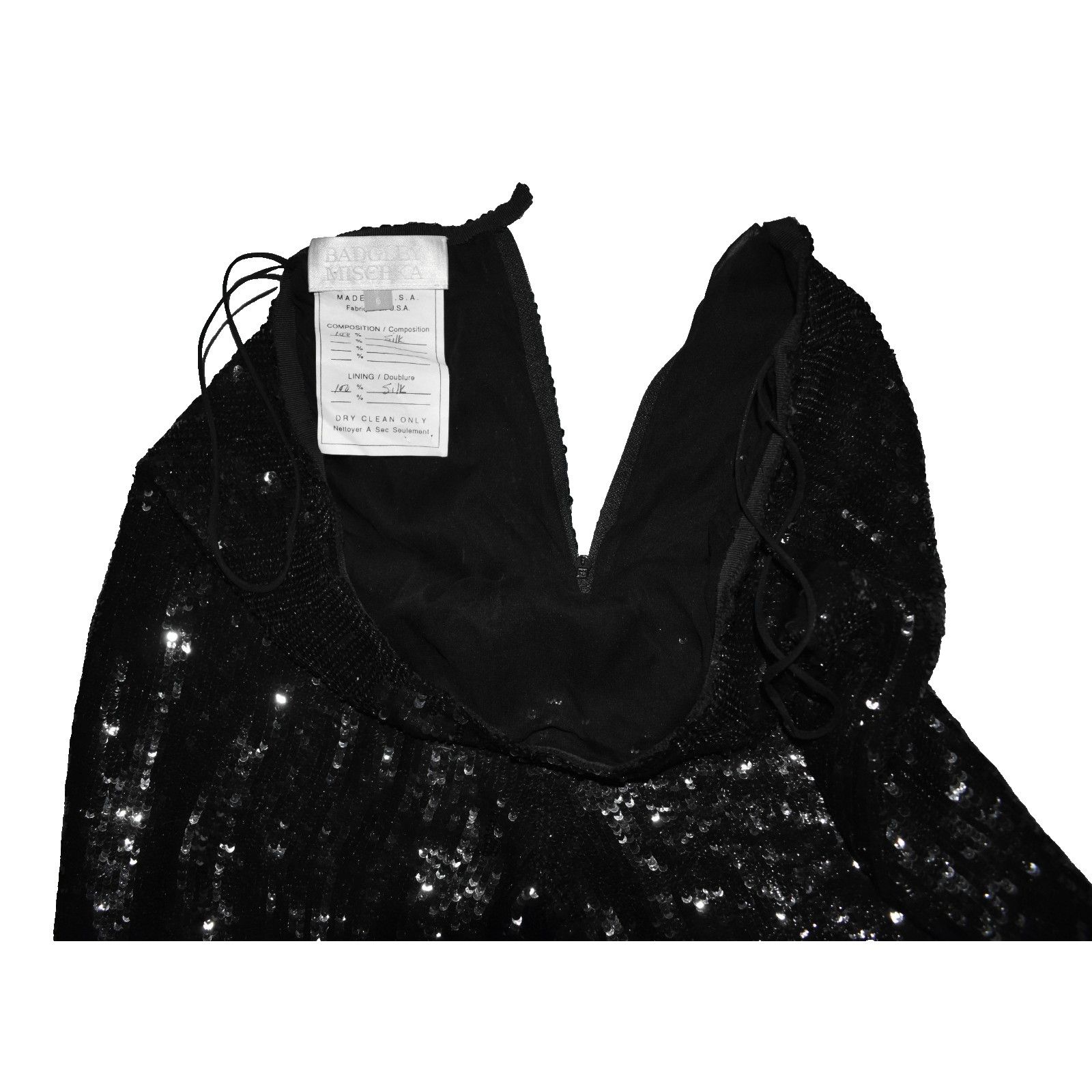 Badgley Mischka C0 BADGLEY MISCHKA Black 100% Silk Sequin Trouser Pants Sz 6 Size 28" / US 6 / IT 42 - 4 Thumbnail