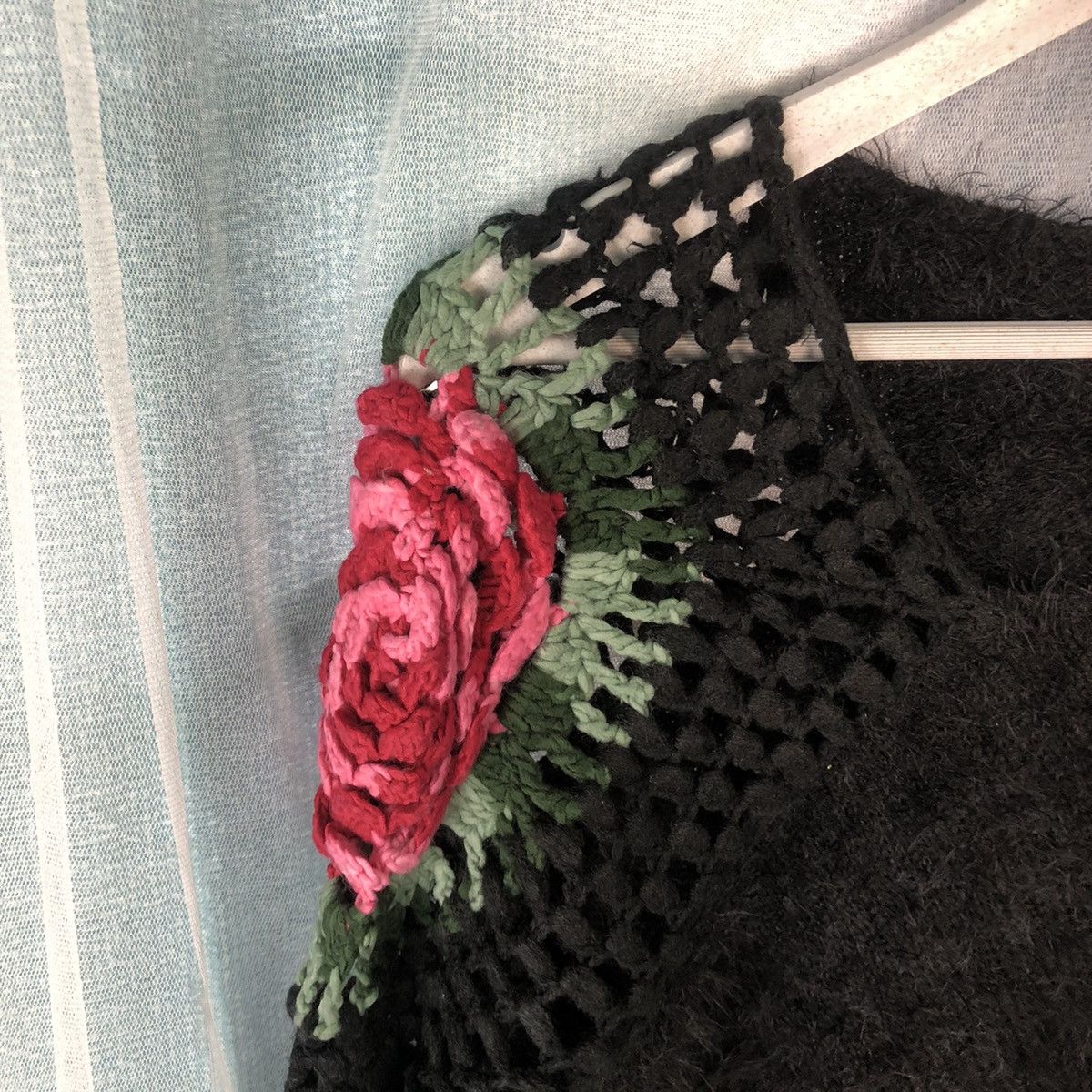 Homespun Knitwear Vintage Hand Made Flower Black Mohair Knitwear #917 Size US S / EU 44-46 / 1 - 9 Thumbnail