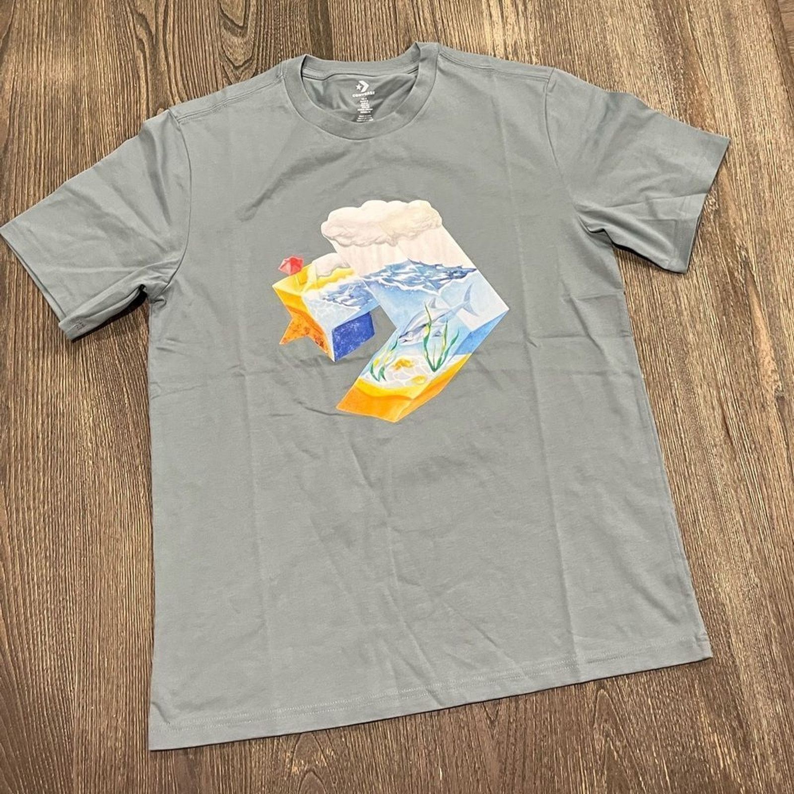 Converse NWOT Converse Star Chevron Ocean T-Shirt Gray Size Small Size S / US 4 / IT 40 - 1 Thumbnail