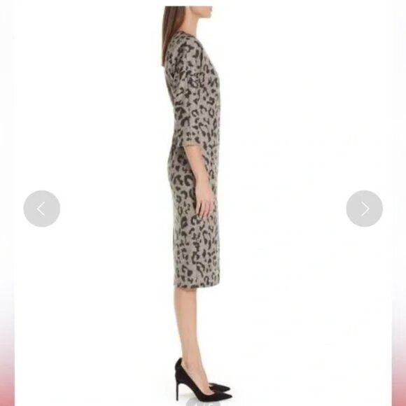 Max Mara MaxMara Dramma Leopard Jacquard Wool Dress Midi Pencil Turtl Size S / US 4 / IT 40 - 7 Thumbnail