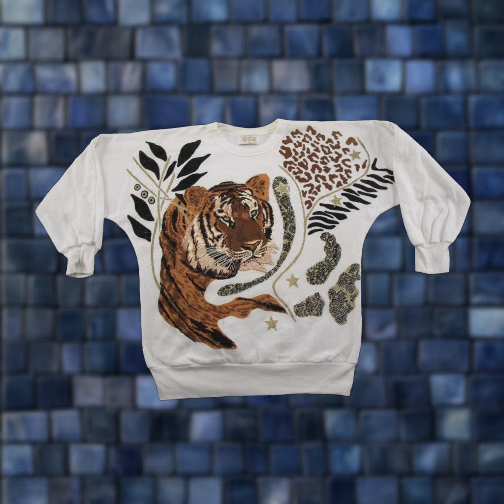 Vintage VINTAGE Just The Three Of Us Sweatshirt Womens L 90s Tiger Glitter Brown Cotton Polyester Long Sleeve Pullover Casual Streetwear 80s 90s Size L / US 10 / IT 46 - 1 Thumbnail