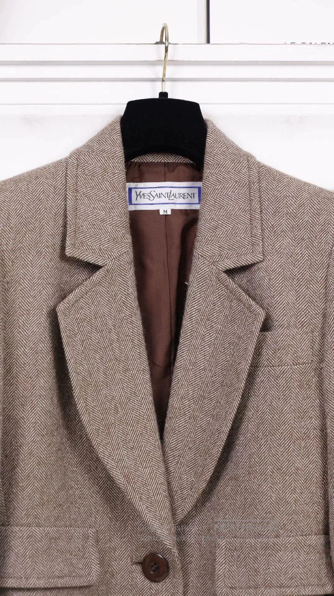 Saint Laurent Paris YSL Brown Herringbone Tweed Blazer. Size M / US 6-8 / IT 42-44 - 4 Thumbnail