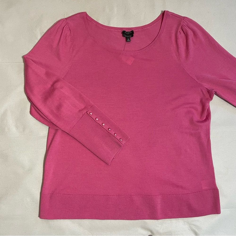 Talbots NWT New Talbots Merino Wool Puff Button Sleeve Pink Sweater Size M / US 6-8 / IT 42-44 - 5 Thumbnail