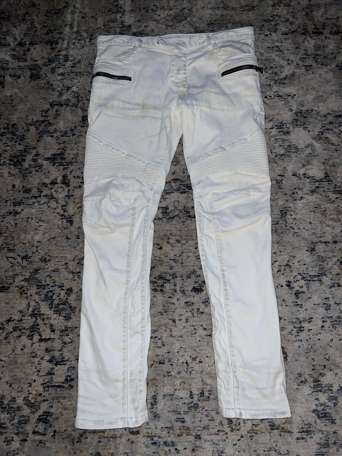 image of White Distressed Balmain Biker Jeans Size 35, Men's