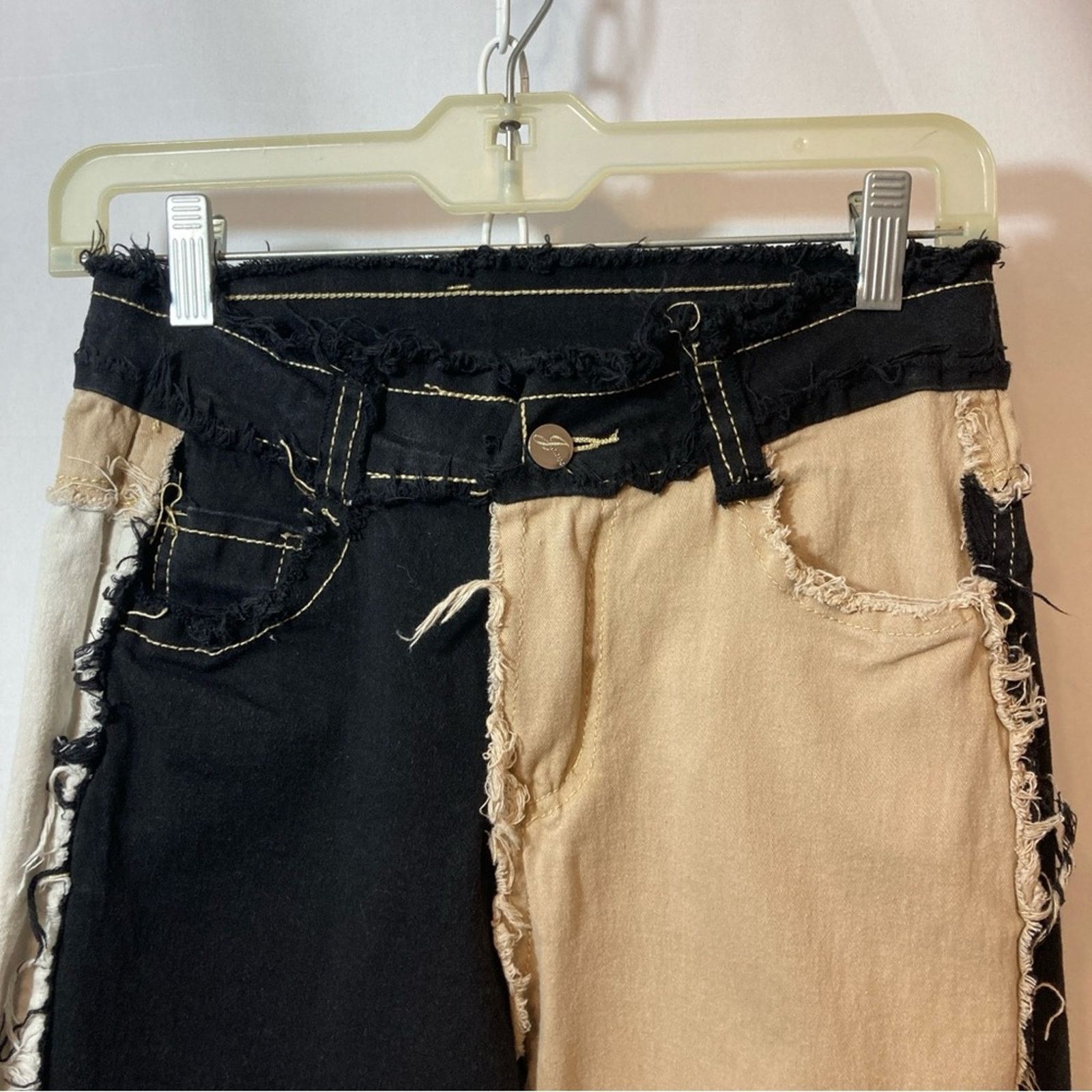 Other Jeans Black White Tan Patchwork Cut Off High Rise Jean Pants Size 27" / US 4 / IT 40 - 3 Thumbnail