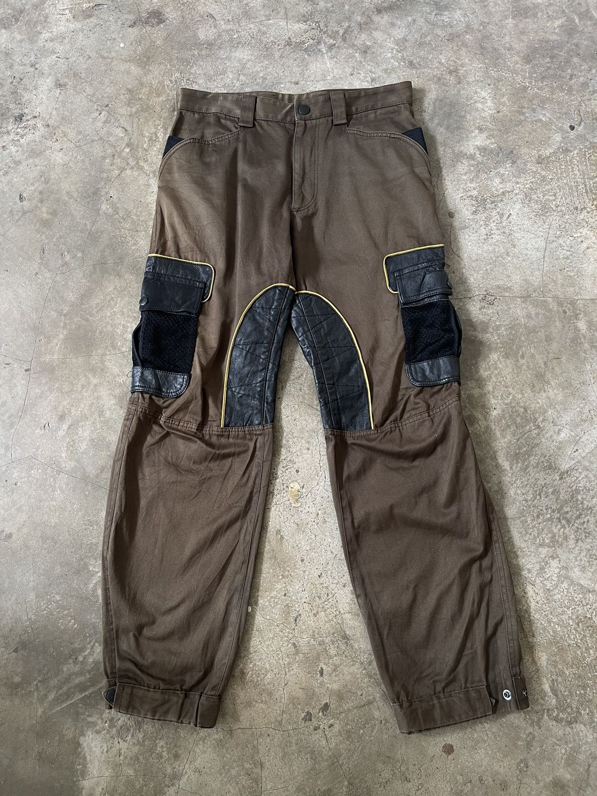 Issey Miyake Issey Miyake Cargo Mesh Pocket Leather Trim Biker Pants Size US 31 - 6 Thumbnail