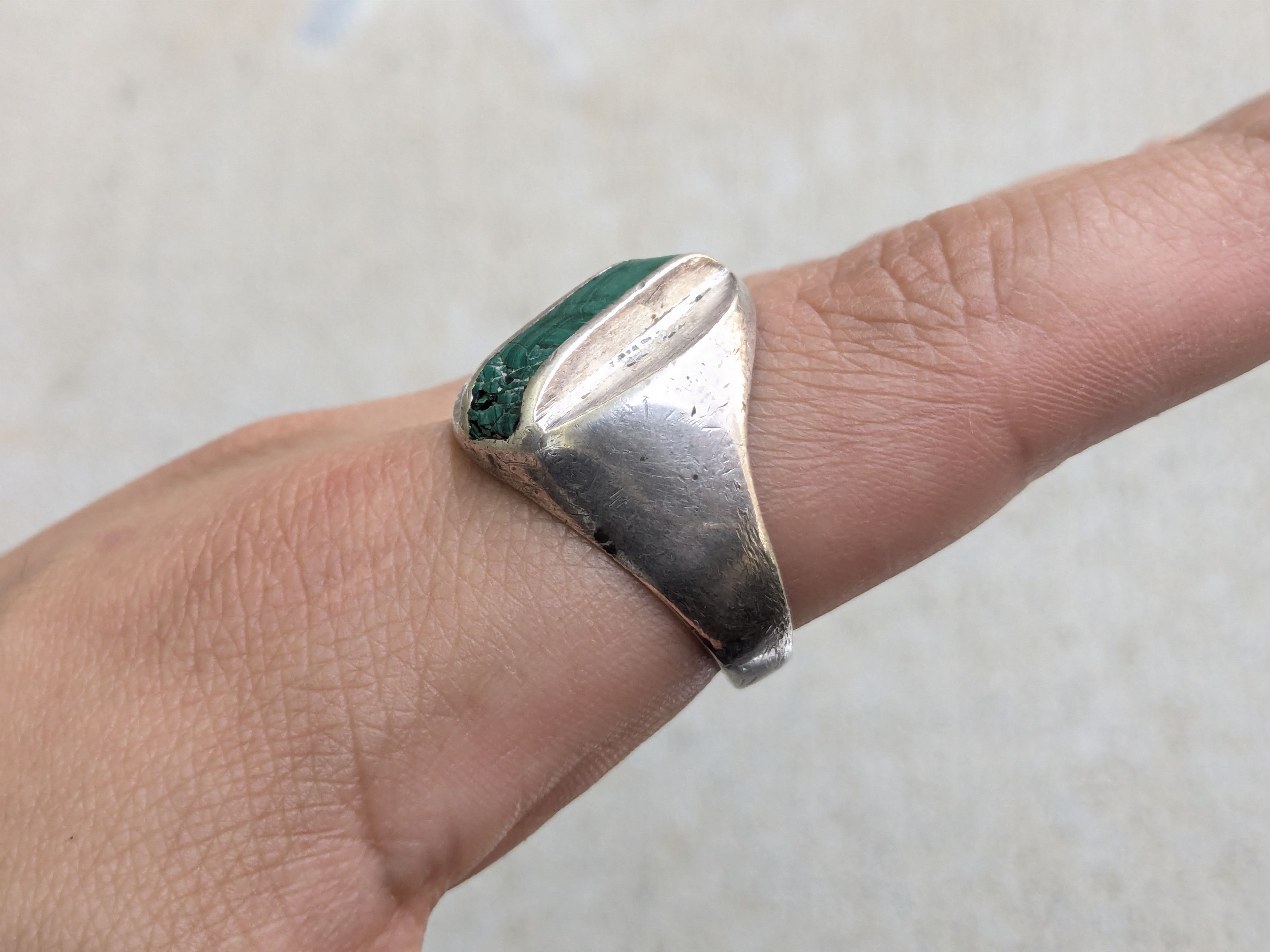 Jewelry Vintage Sterling Silver Ring Green Malachite Taxco 13.25 Size ONE SIZE - 11 Thumbnail