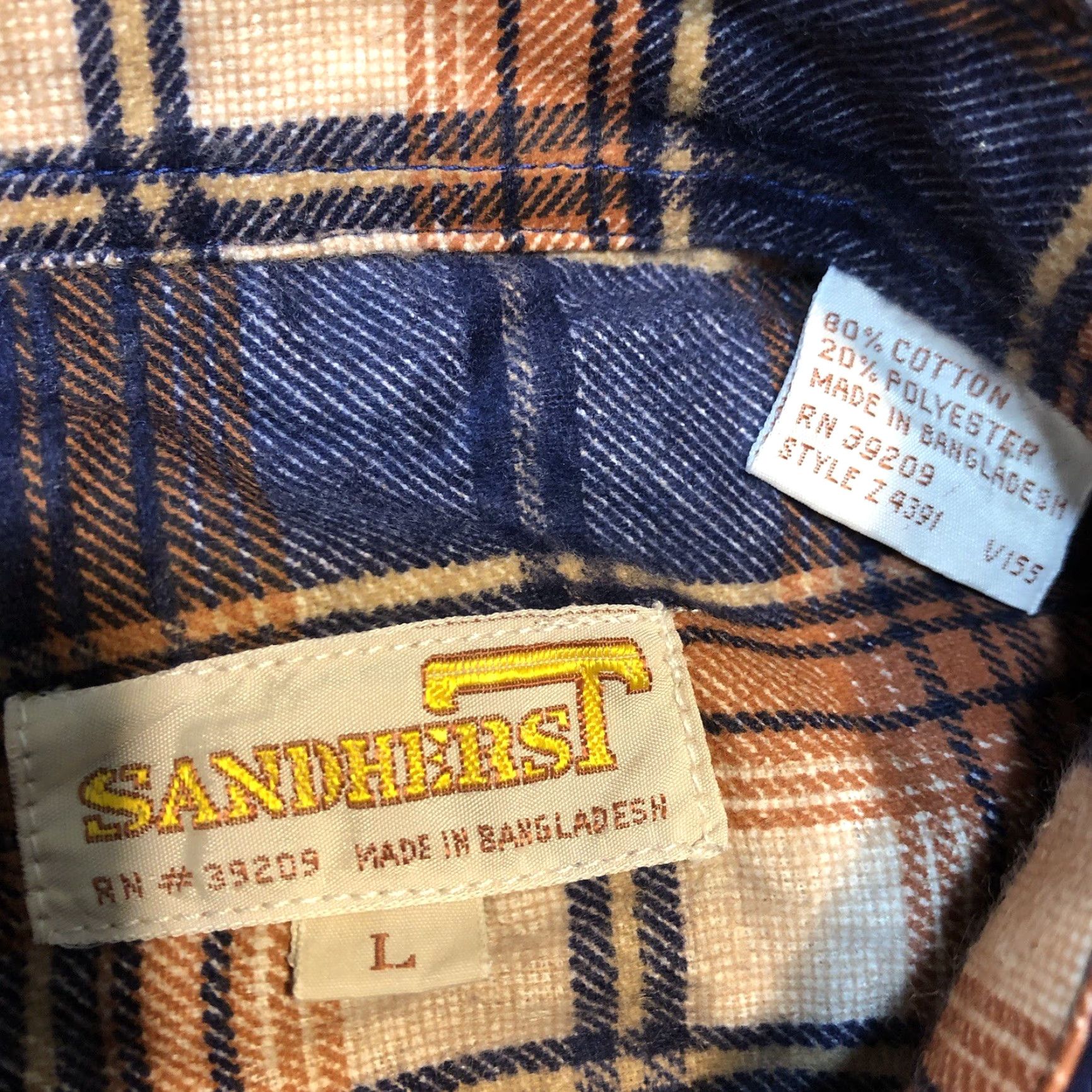 Vintage VINTAGE Sandherst Flannel Shirt Men Large Blue Brown Plaid Button Pocket Western Shirt Size US L / EU 52-54 / 3 - 4 Thumbnail