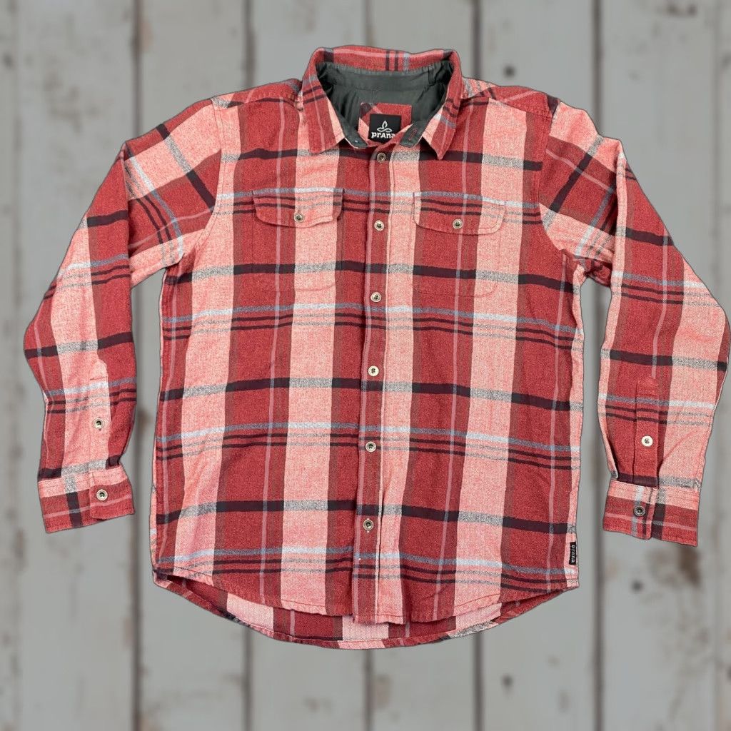 Prana VINTAGE prAna Shirt Plaid Flannel Button-Up Red L Large Collared Heavy Outdoor Mens Size US L / EU 52-54 / 3 - 1 Thumbnail
