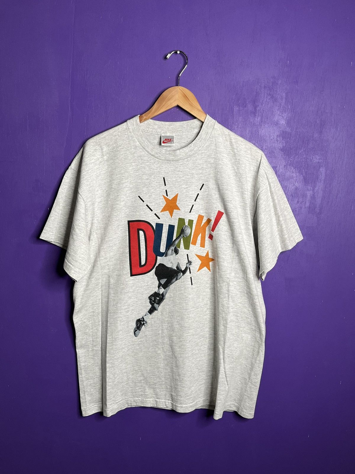 Image of NBA x Nike Vintage 90's Nike Michael Jordan Dunk Nice Shot T-Shirt in Grey, Men's (Size Large)