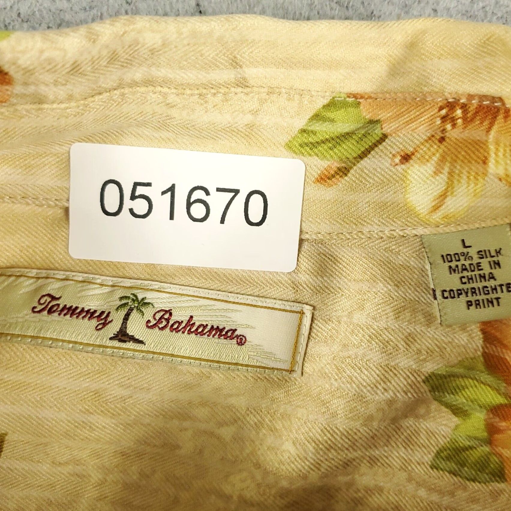 Tommy Bahama Tommy Bahama Mens Large Beige Silk Hawaiian Floral Button-Up Short Sleeve Shirt Size US L / EU 52-54 / 3 - 6 Thumbnail