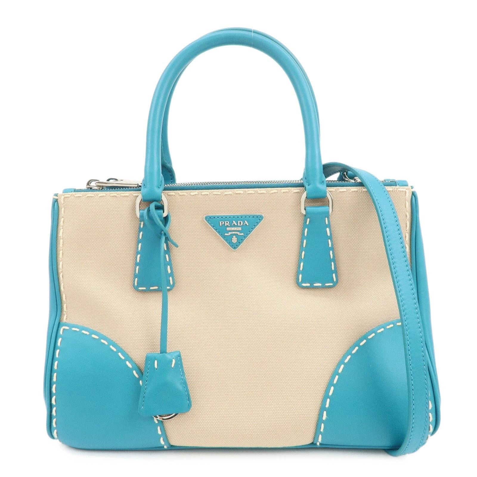 Prada Prada Triangle Logo Canvas Tote Blue Size ONE SIZE - 1 Thumbnail