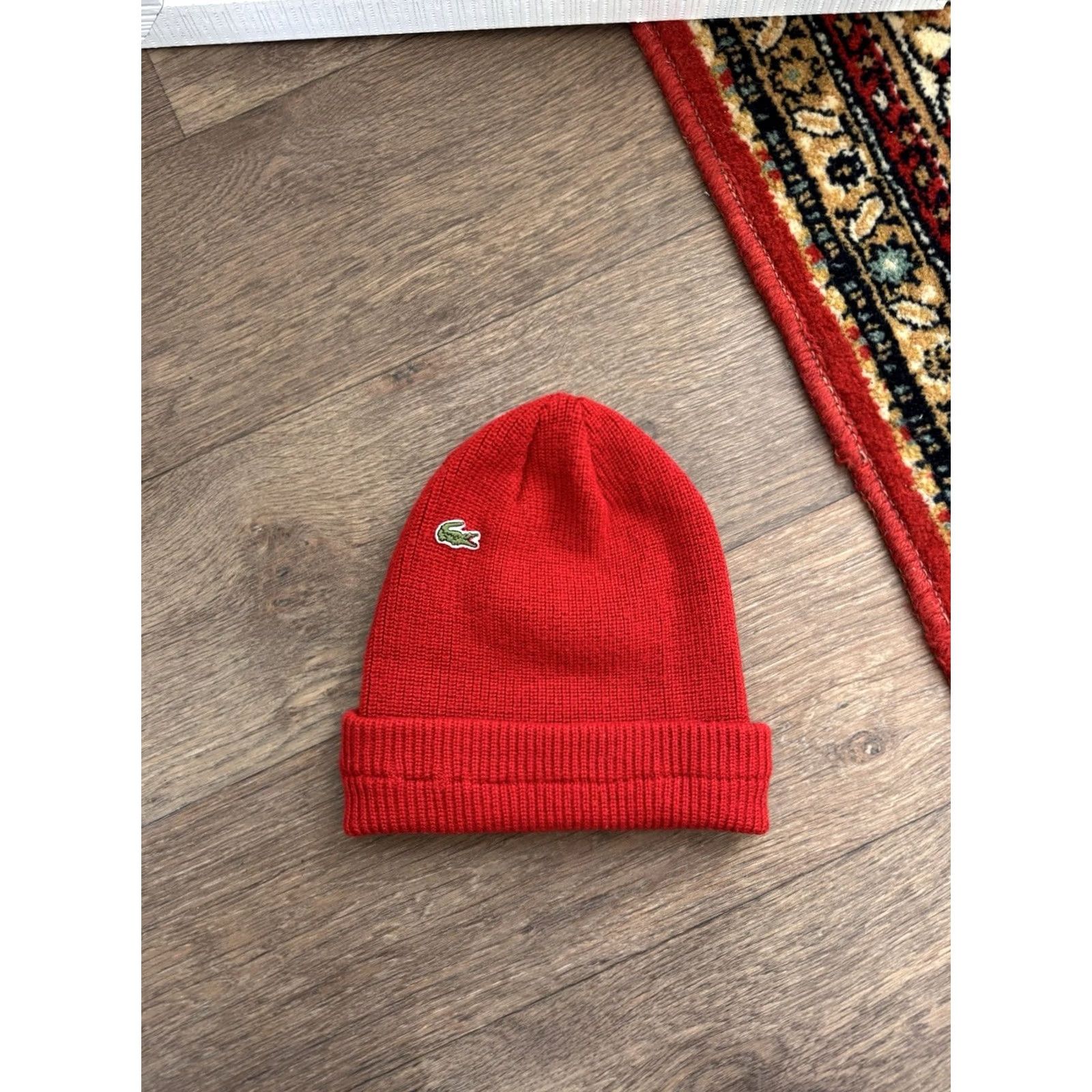 Lacoste VINTAGE Lacoste Beanie Hat One Size Red Embroidered Logo 90s Y2K Hip Hop Streetwear Mens Size ONE SIZE - 2 Thumbnail