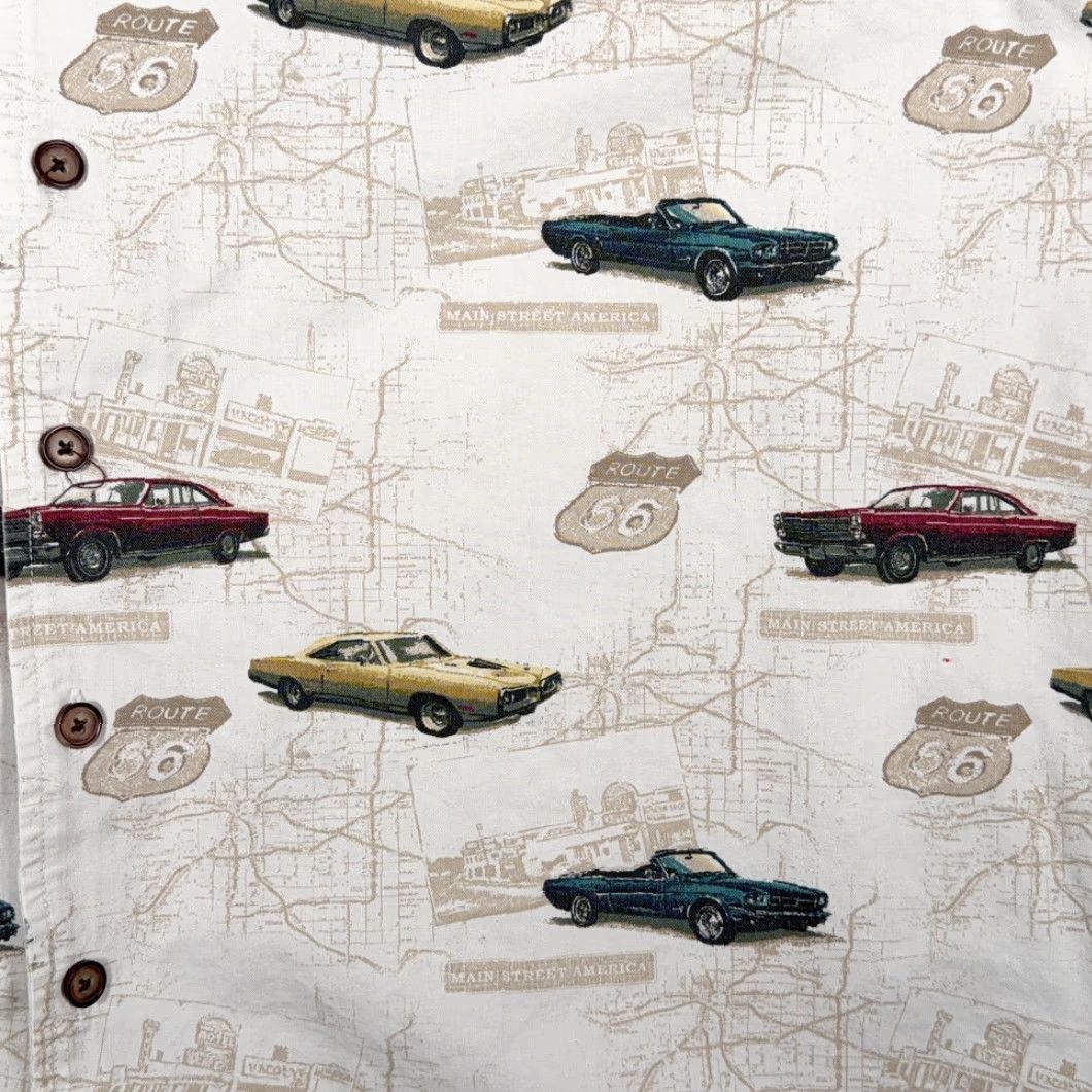Route 66 VINTAGE Woodland Trail Car Shirt Adult Large White Route 66 Maps Americana Y2K 90s Cars USA Graphic Print Button-Up Short Sleeve Collared Size US L / EU 52-54 / 3 - 6 Thumbnail
