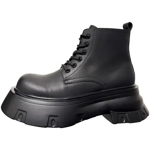 VIBE Chunky Sole Leather Boots - Lace-Up Design, Black Size US 10 / EU 43 - 5 Thumbnail