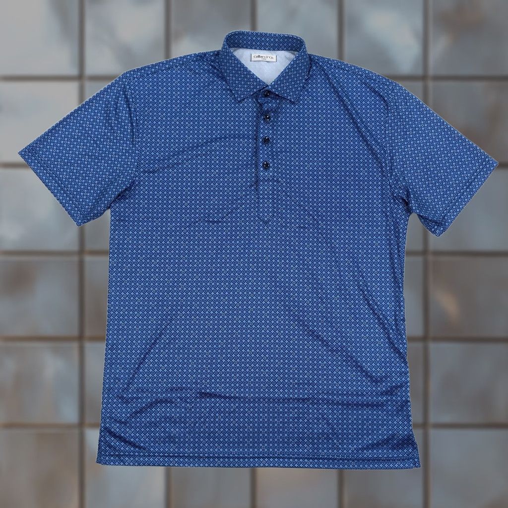 Vintage Collars & Co. Men's Blue Geometric Pattern Performance Polo Shirt L Size US L / EU 52-54 / 3 - 1 Thumbnail