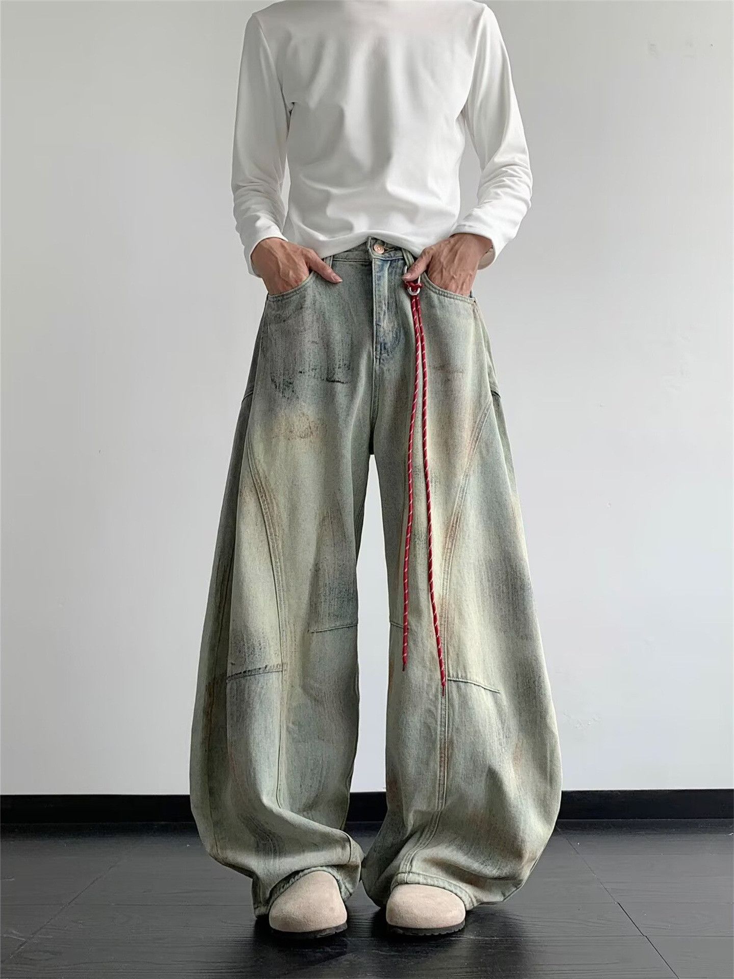 Japanese Brand Vintage distressed wide-leg men's patchwork scimitar jeans Size US 32 / EU 48 - 1 Thumbnail