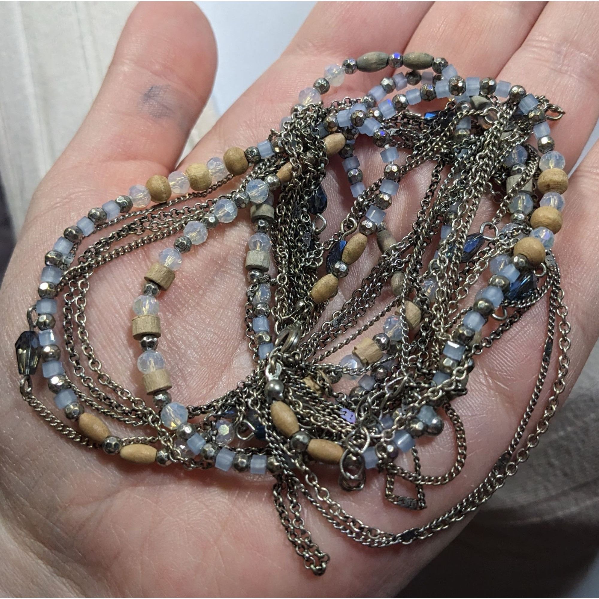 Other Beachy Blue And Silver Tone Multilayer Chain And Beaded Neck Size ONE SIZE - 3 Thumbnail