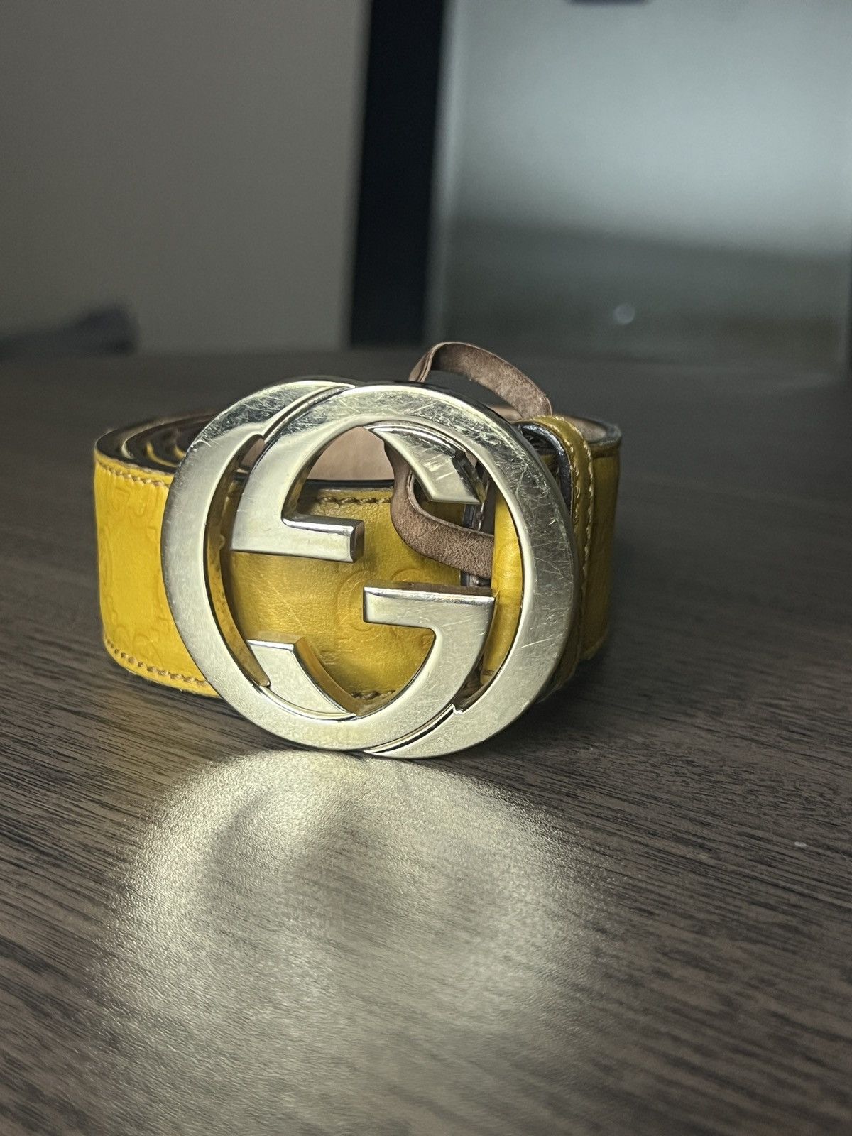 Gucci [GUCCI] Gucci Yellow Guccissima Leather GG Buckle Belt Size 36 - 2 Thumbnail