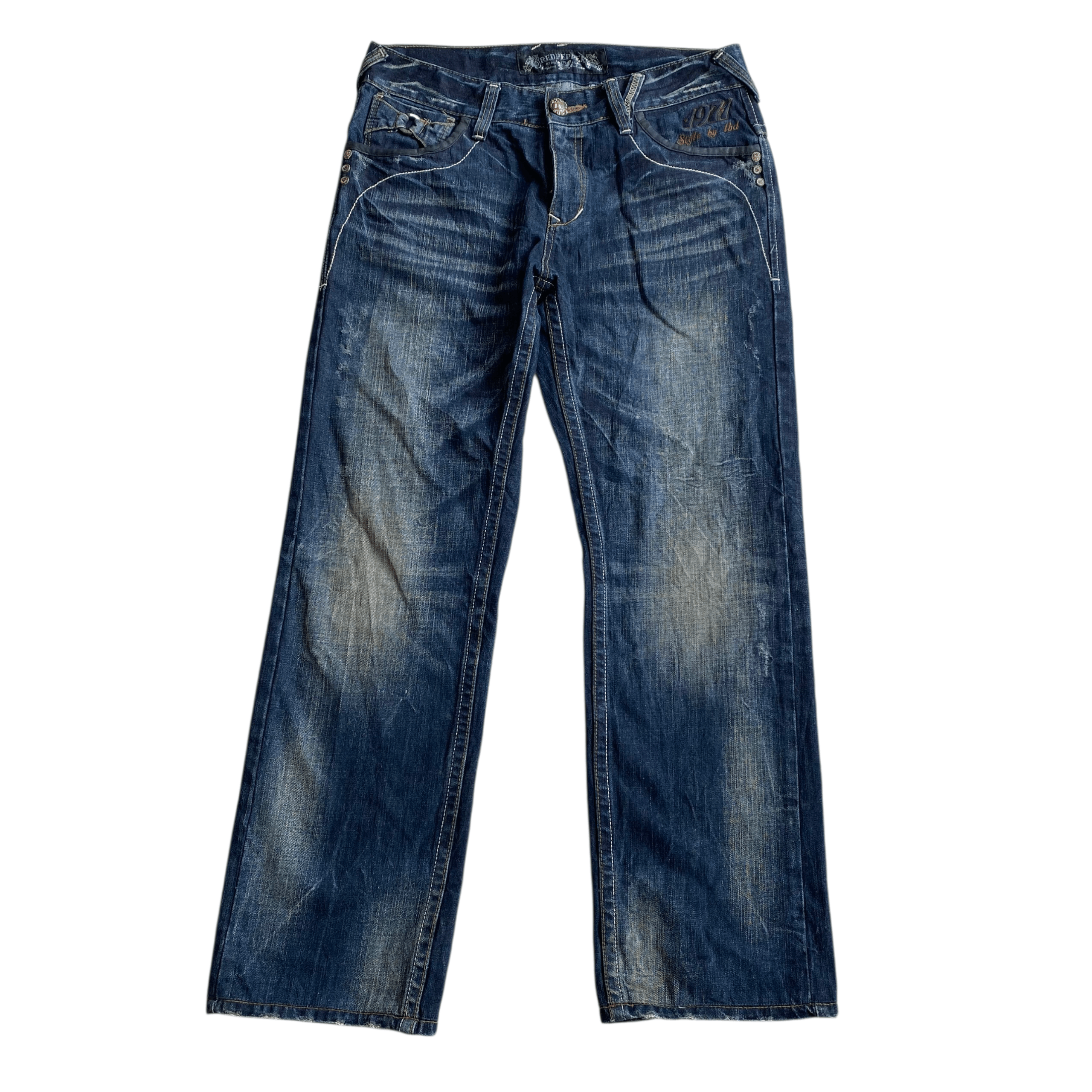 Ed Hardy Red Pepper Embroidered Wings Whisker Clawmark Denim Jeans Size US 32 / EU 48 - 2 Thumbnail