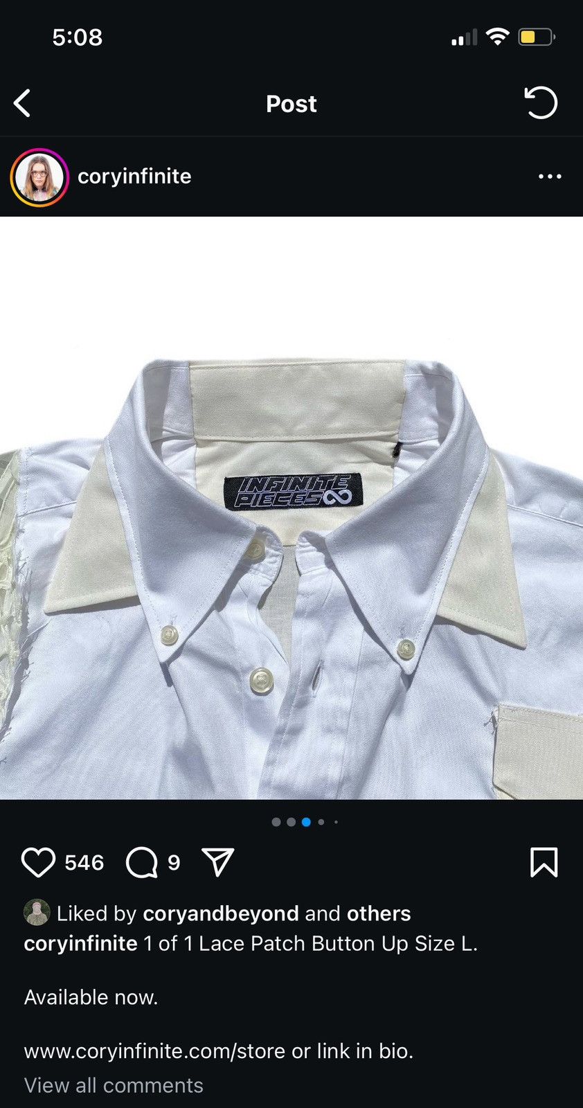 Designer 1/1 Cory Infinite Lace Collared Shirt SS2021 Size US L / EU 52-54 / 3 - 3 Thumbnail