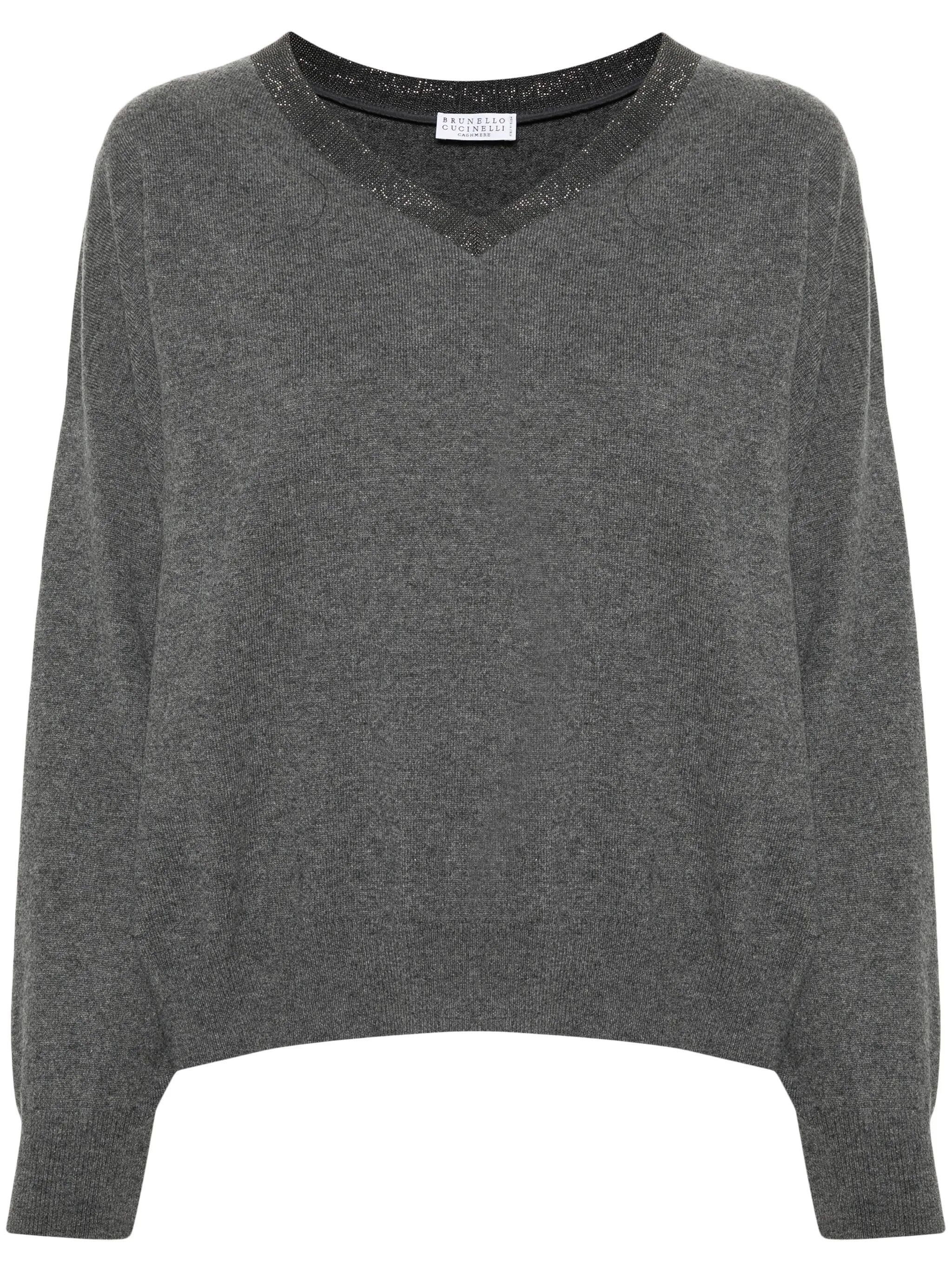 Brunello Cucinelli o1y0825 V-neck Sweater in Gray Size L / US 10 / IT 46 - 1 Thumbnail
