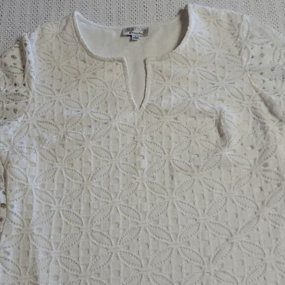 Vintage Robbie Bee Signature Sz. L White Eyelet Dress w Unique Sleev Size L / US 10 / IT 46 - 7 Thumbnail