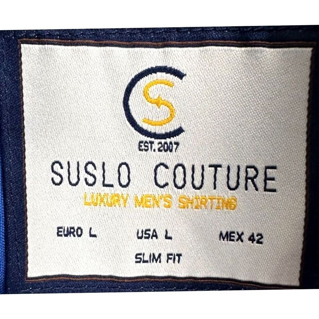 Vintage Suslo Couture Shirt Adult Large Blue Geometric Slim Fit Button Down Outdoor Mens Size US L / EU 52-54 / 3 - 3 Thumbnail