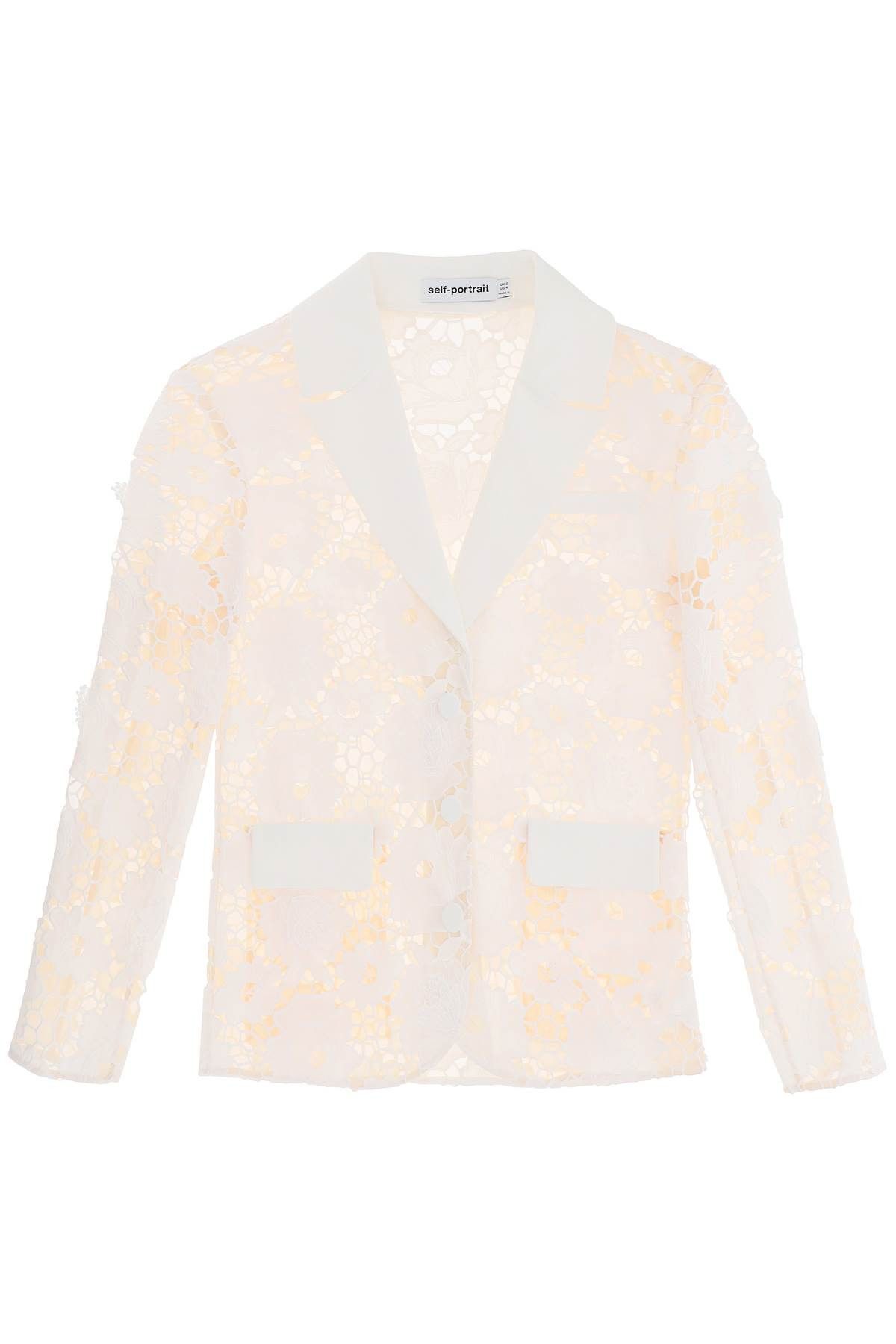 image of Self Portrait Cotton Floral Lace Jacket in White, Women's (Size XS)