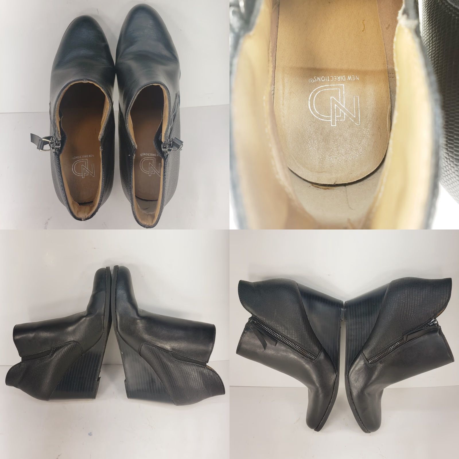 Vintage New Directions Boots Sarita Ankle Leather 3 in Wedge Side Zip Black Womens 9M 9 Women's Bootie Shoes Size US 6 / IT 36 - 8 Thumbnail