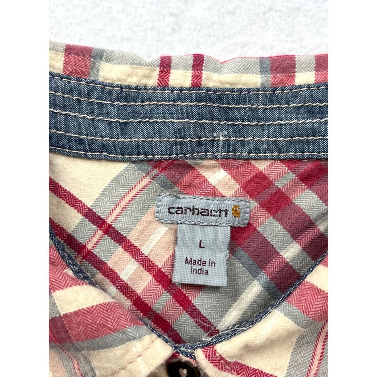 Carhartt Carhartt Womens Shirt Plaid Short Sleeve Button-Up L Red - Cotton Spandex, Lightweight, Outdoor Durable, Two Chest Pockets, Womens Size L / US 10 / IT 46 - 3 Thumbnail